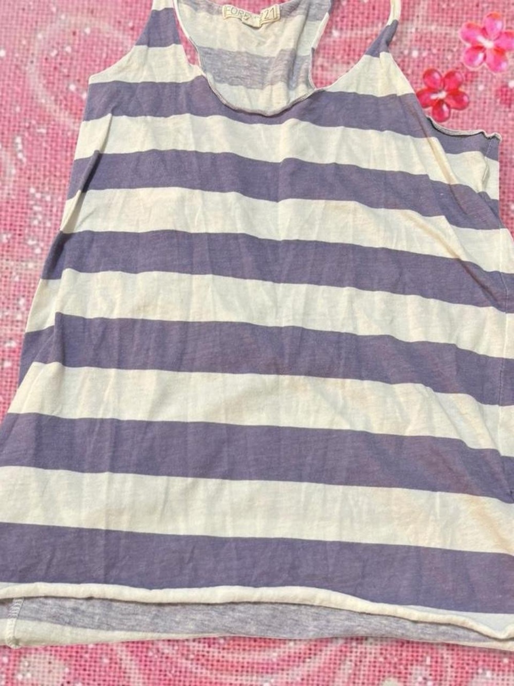 Forever 21 Purple and White Striped Tank Top